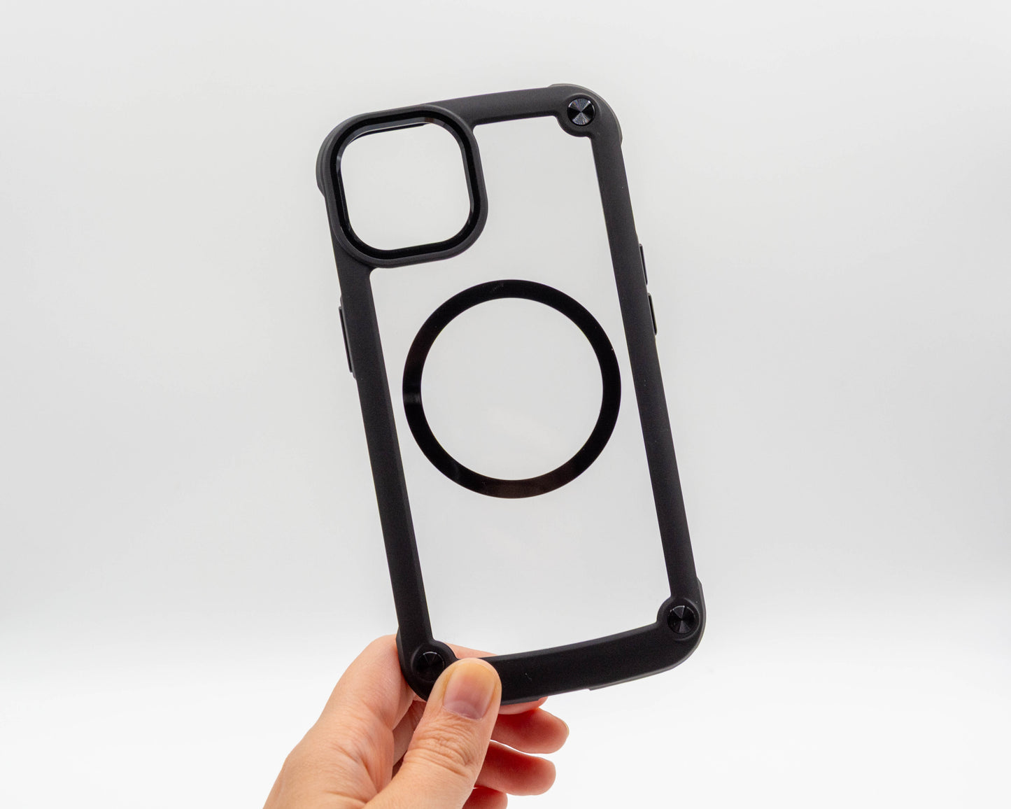 Estuche transparente con orilla y aro magnético, compatible con MagSafe
