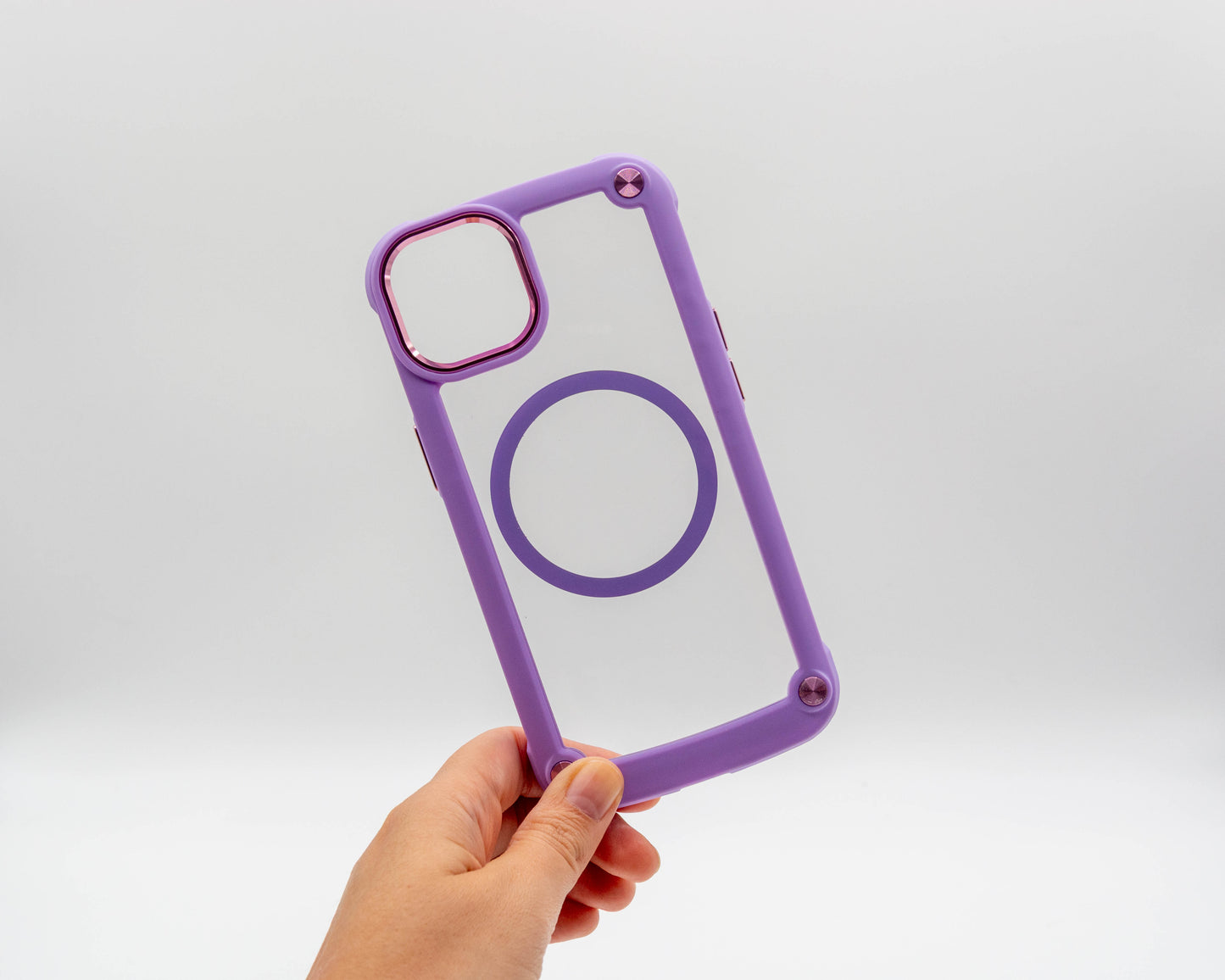 Estuche transparente con orilla y aro magnético, compatible con MagSafe